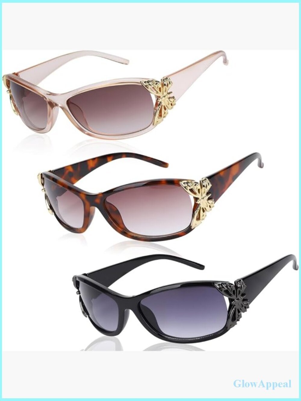 3 Pairs Y2K Wrap Around Butterfly Sunglasses UV400 Protection Polarized